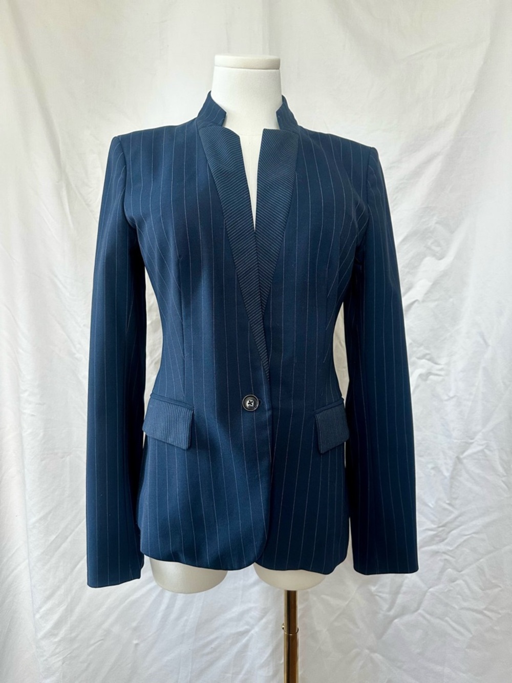 Banana Republic Women's Navy Pinstripe Single-Button Blazer - Wool - 8